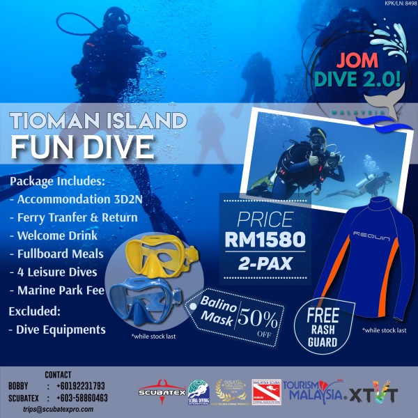 TIOMAN ISLAND-FUN DIVE FOR 2 PAX WITH SCUBATEX