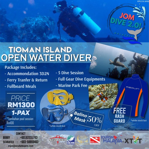 TIOMAN ISLAND-SDI OPEN WATER 3D2N COURSES WITH SCUBATEX